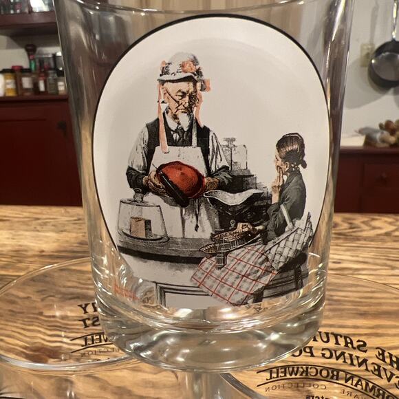 Saturday Evening Post Norman Rockwell Flat Tumblers Whiskey Glasses Set of 6 - Picture 7 of 8